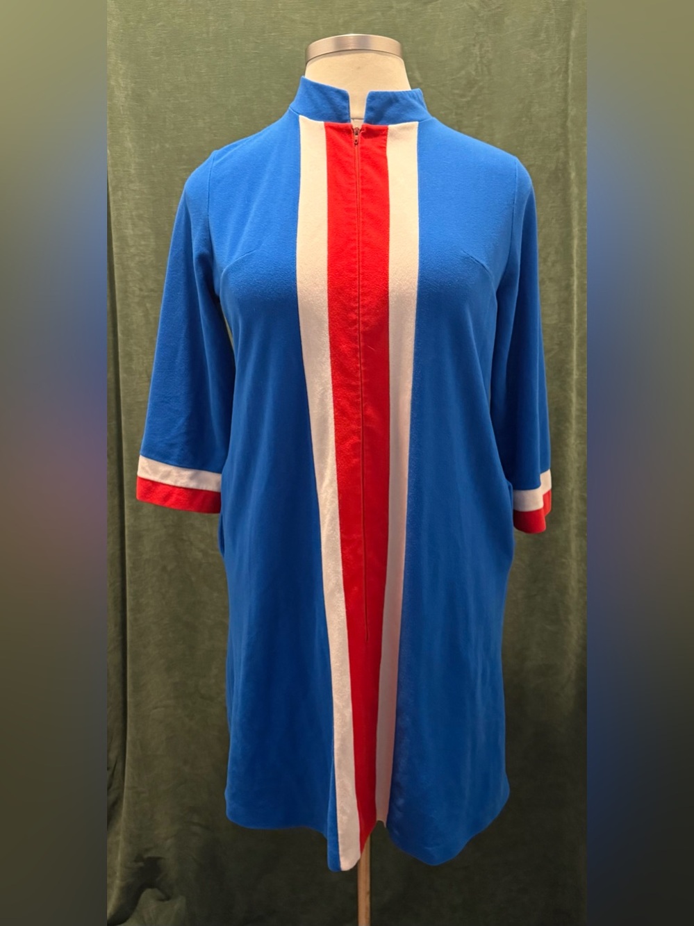 Blue Vintage Robe with Red and White Center Stripe